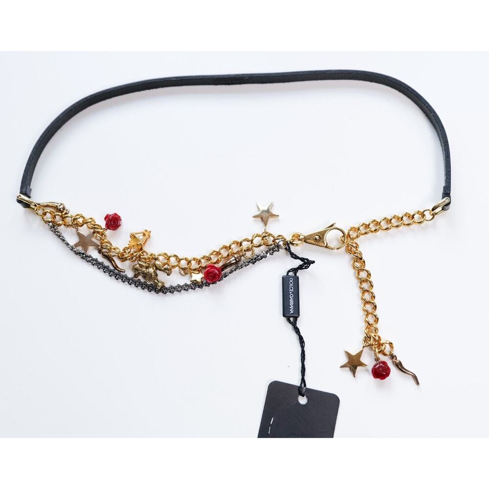 Dolce & Gabbana Vintage Gold Unique Flower Charm Leather Belt - Picture 3 of 8